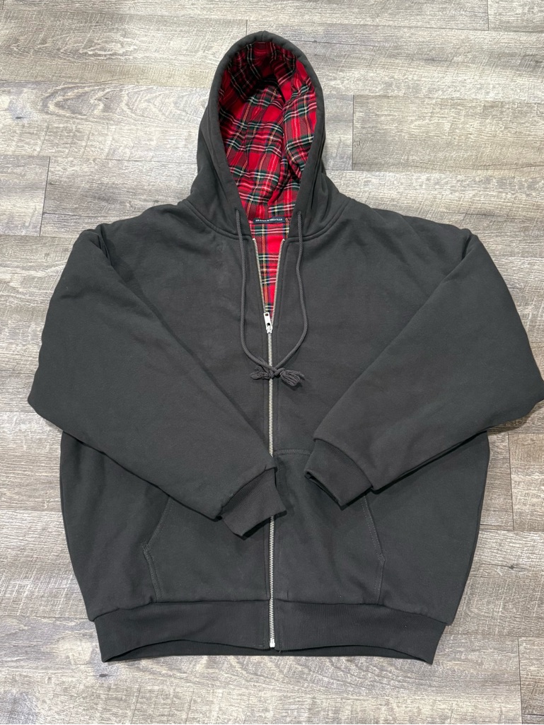 Brandy Melville Black Zip-Up Hoodie With Red Plaid Lining